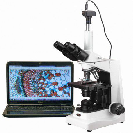 Microscopio trinocular Kohler para investigación Halógeno 20W hasta 1600x, Cámara 14MP