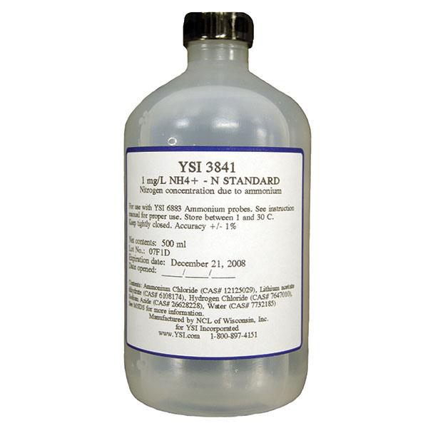 [Marca Ysi, código 003841] Solución estándar de Amonio 1 mg/L, frasco de 500 mL, marca Ysi, código 003841