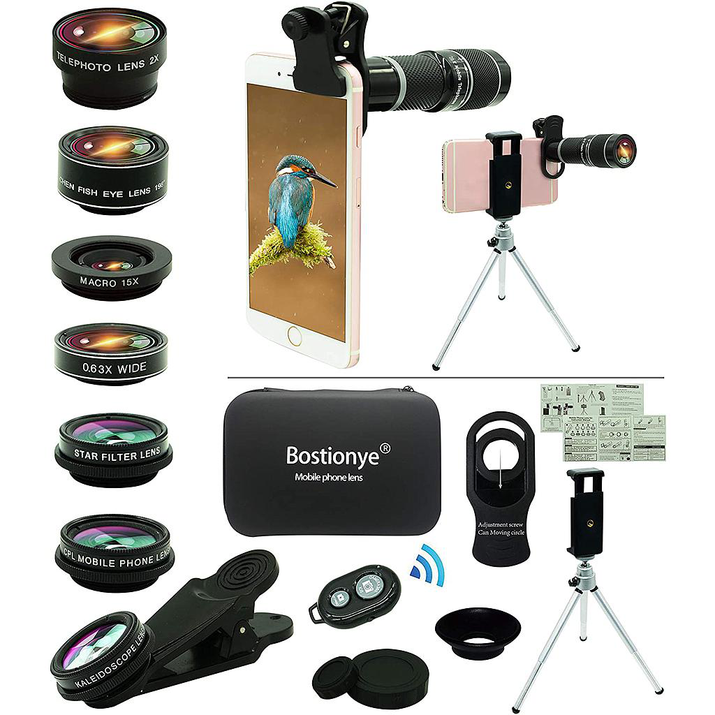 Kit de lente de cámara para teléfono móvil con zoom de 20x con trípode, mando a distancia marca Bostionye