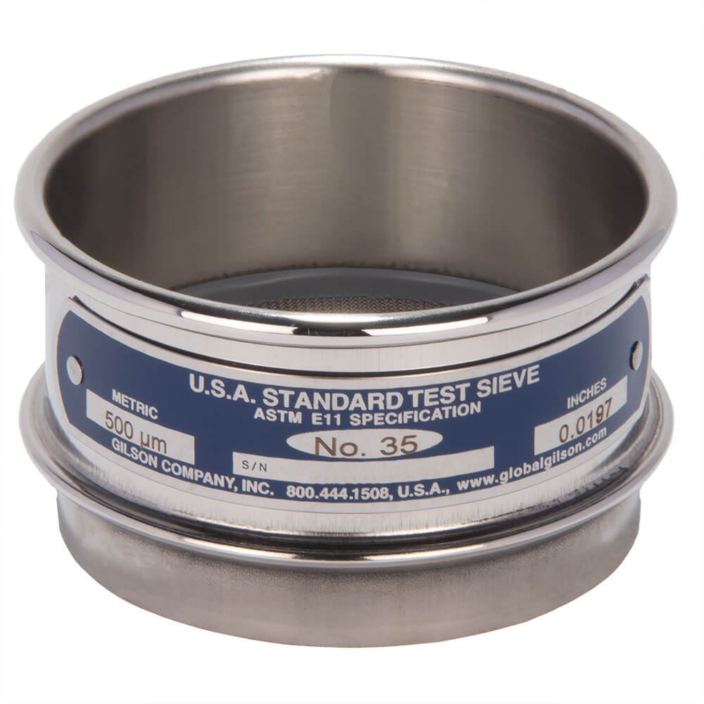 Tamiz de 3", todo de acero inoxidable, altura completa, Nº 35 (500 µm) Gilson V3SF #35