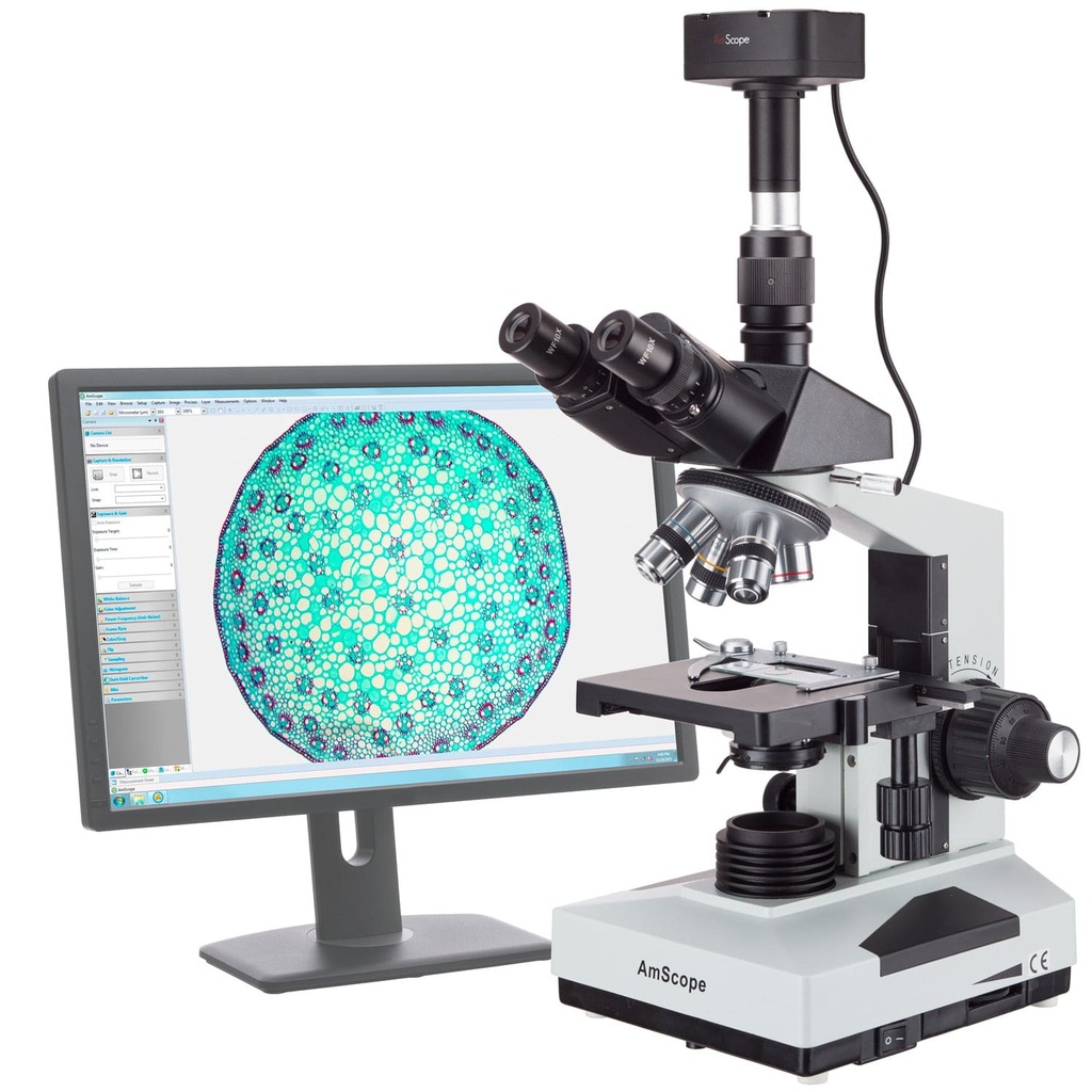 Microscopio compuesto biológico trinocular 40X-2000X + cámara digital USB 3.0 C-mount de 10MP Amscope T490B-10M3